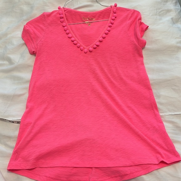 Lilly Pulitzer Etta Pom Pom V Neck TShirt - Picture 2 of 7